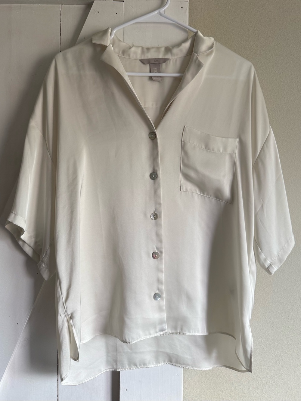 H&M Camp Shirt | Silky Soft Cream/Off White with Opal Buttons